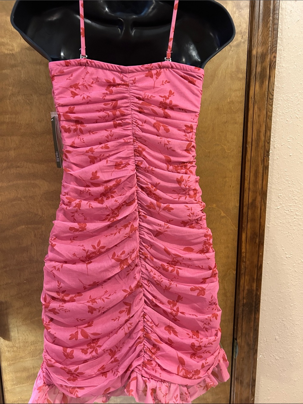 Pink Floral Ruffle Ruched Mini Dress - Homecoming - Picture 10 of 14